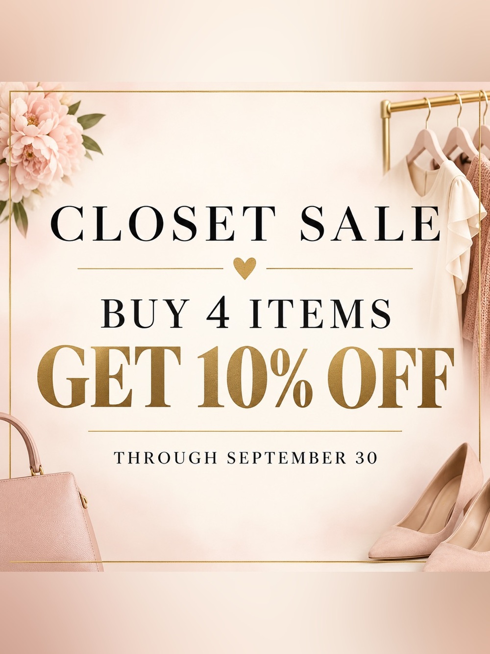 Closet Sale Promotion — Blush Pink & Gold Text Graphic